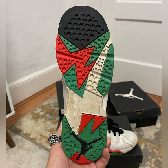 Youth Size 7.5 (Euro Sz 40.5) Jordan 7 Retro GS Sneakers Verde/White/Red-Black - Picture 16 of 16